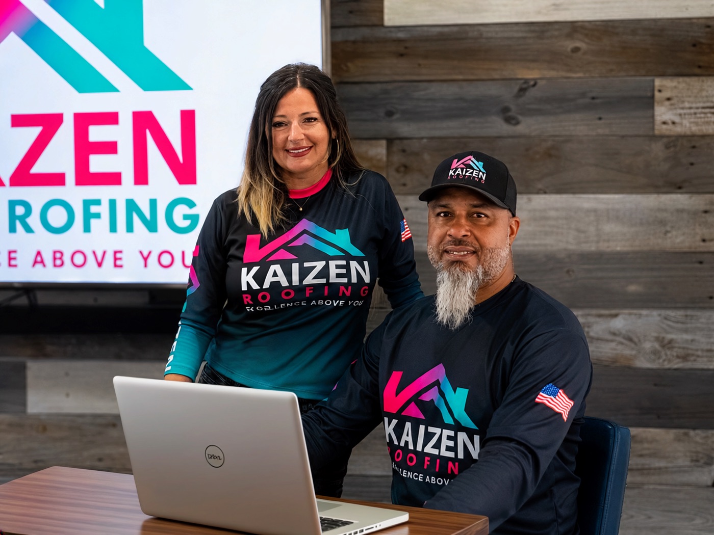 The Kaizen Roofing crew with owners Leo and Sheila on a project in Miami-Dade